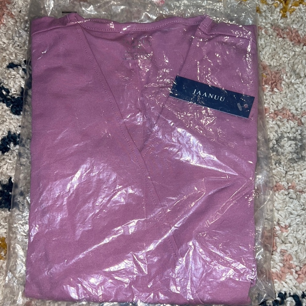 Jaanuu mock wrap scrub top mauve XXS